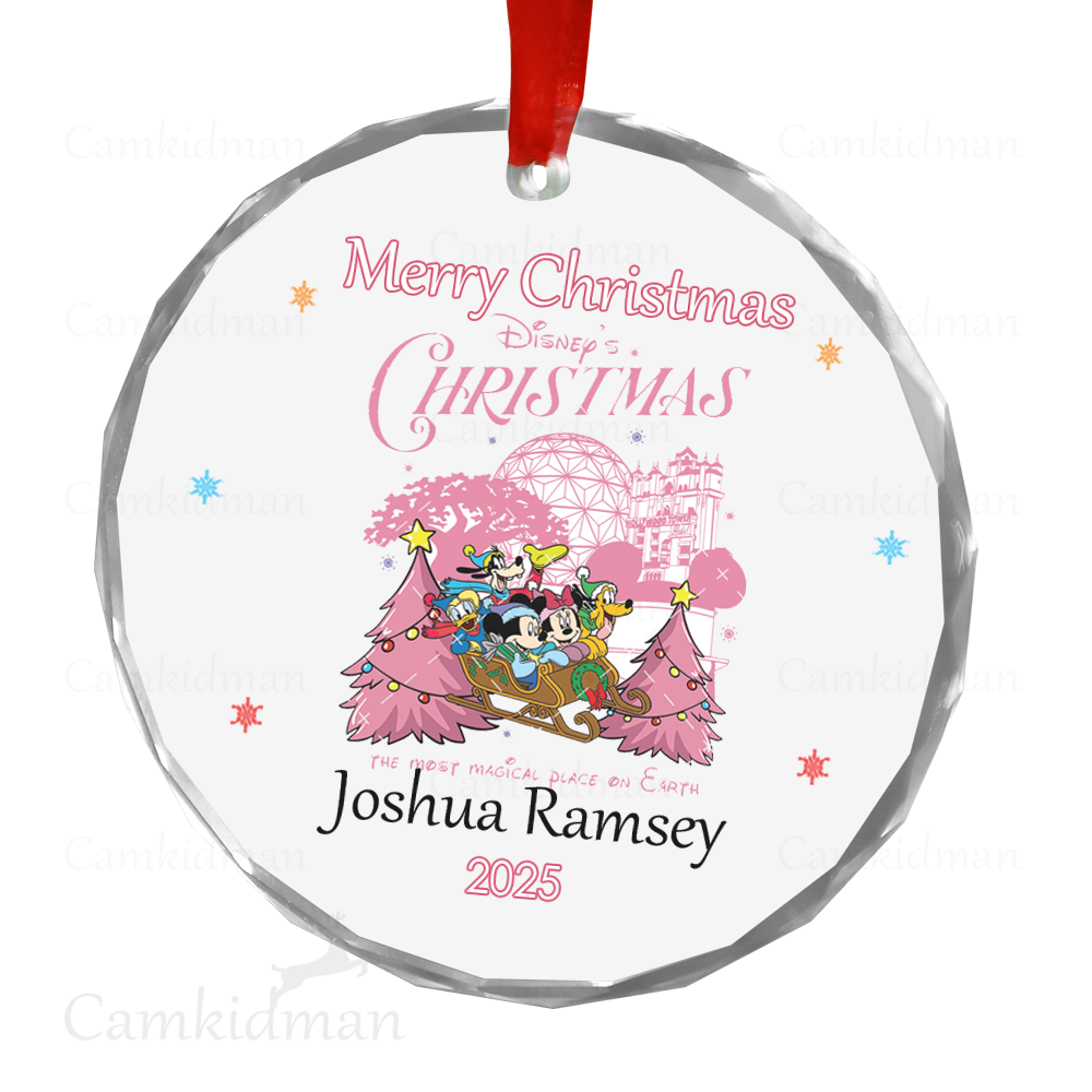 Personalized Name Disney pink Christmas Tree Gifts 2025 Christmas Ceramic Ornament Glass Ornament 
