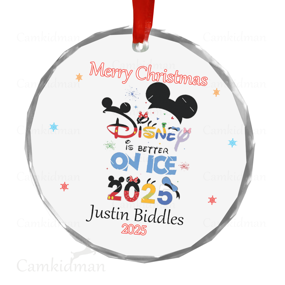 Personalized Name Disney On Ice Mickey 2025 Christmas Ceramic Ornament Glass Ornament tree