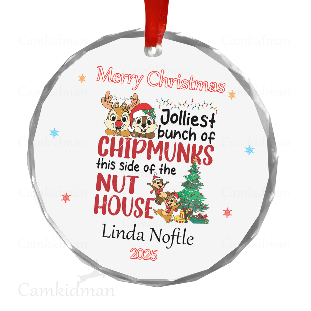 Personalized Name Chipmunks Nut House 2025 Christmas Ceramic Ornament Glass Ornament gifts
