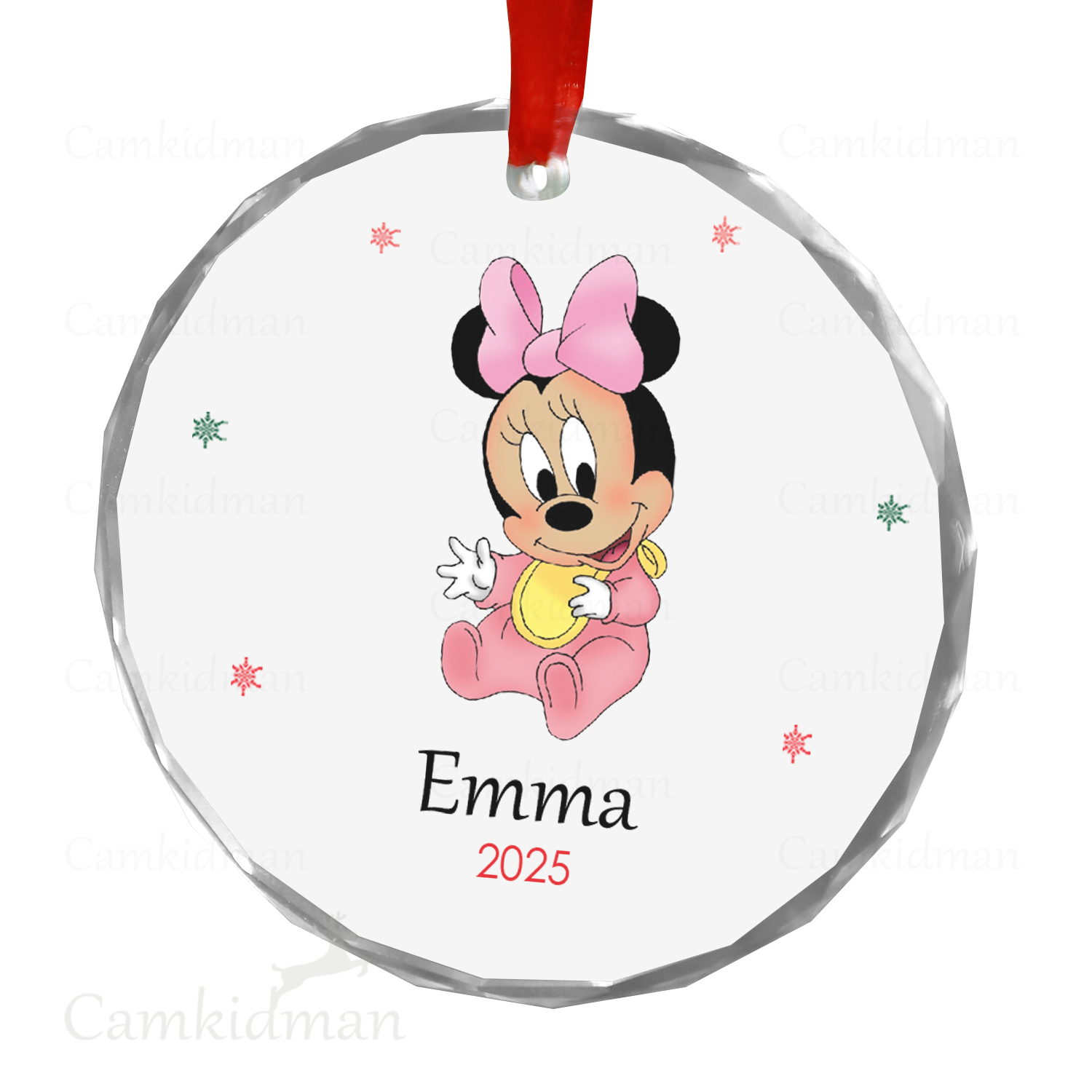 Personalized Name Baby Minnie Pink Bow 2025 Christmas Ceramic Ornament Glass Ornament gifts
