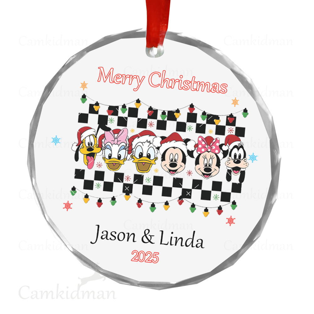 Personalized Name Disney Character Checkerboard 2025 Christmas Ceramic Ornament Glass Ornament gifts family
