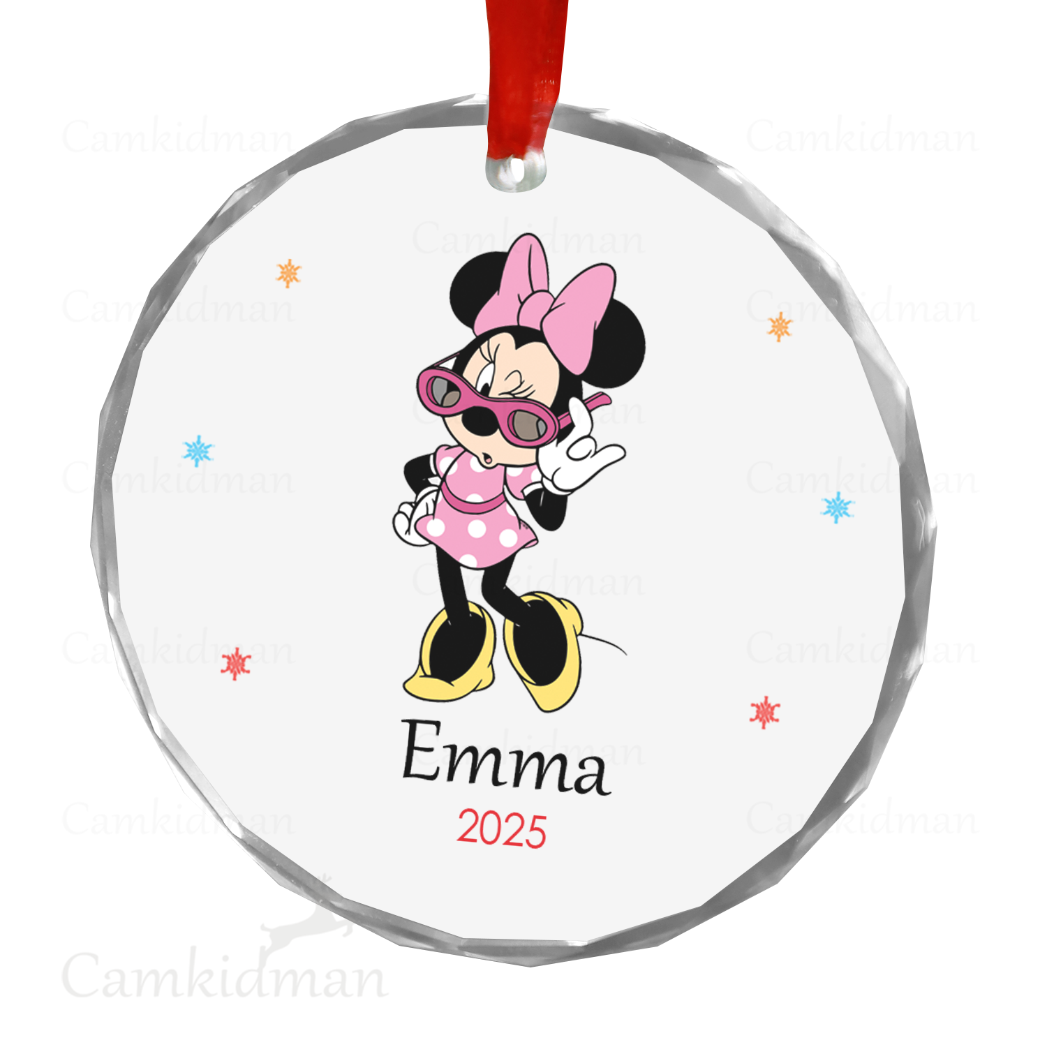 Personalized Name Baby Minnie Pink Bow 2025 Christmas Ceramic Ornament Glass Ornament gifts