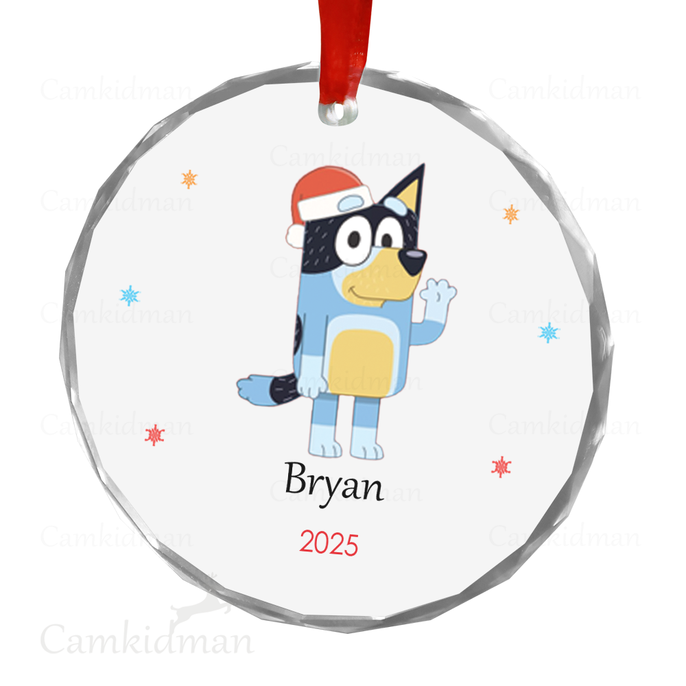 Personalized Name Bluey With Present 2025 Christmas Ceramic Ornament Glass Ornament tree