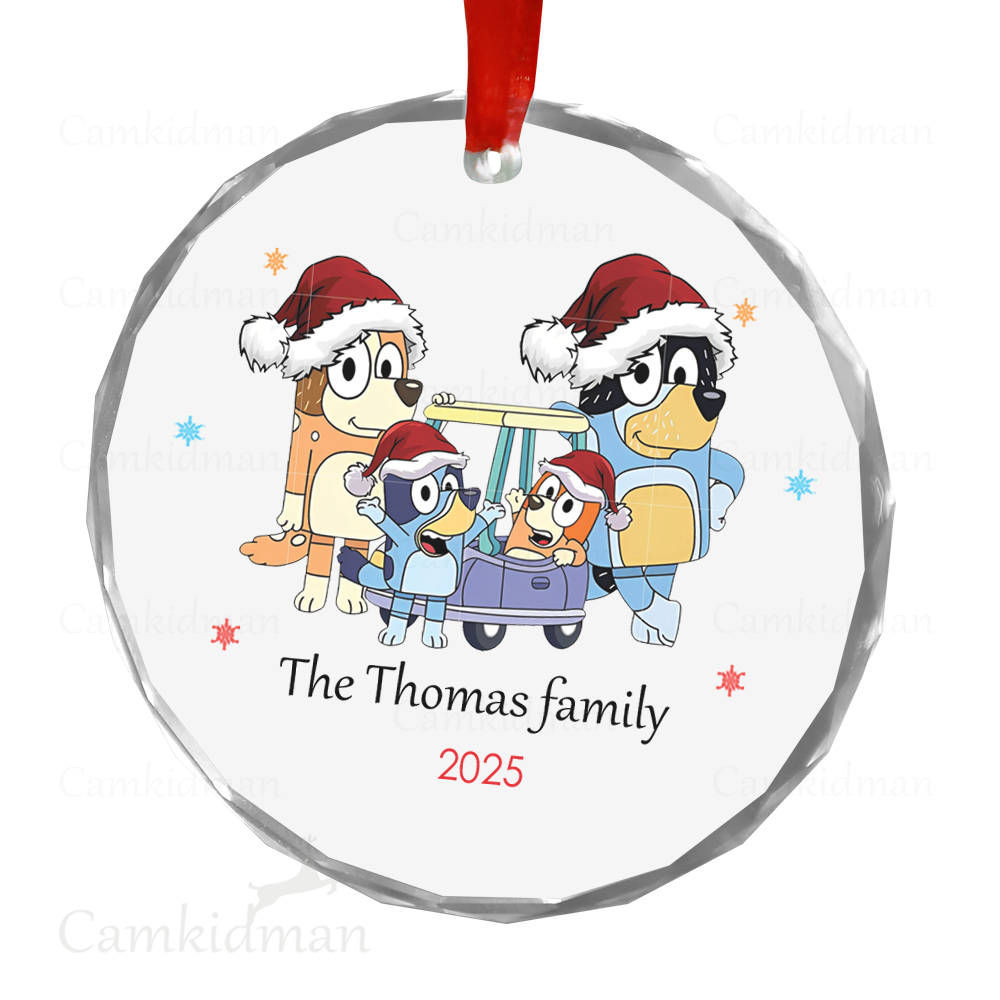 Personalized Name Bluey Family Sleigh Ride 2025 Christmas Ceramic Ornament Glass Ornament gifts family
