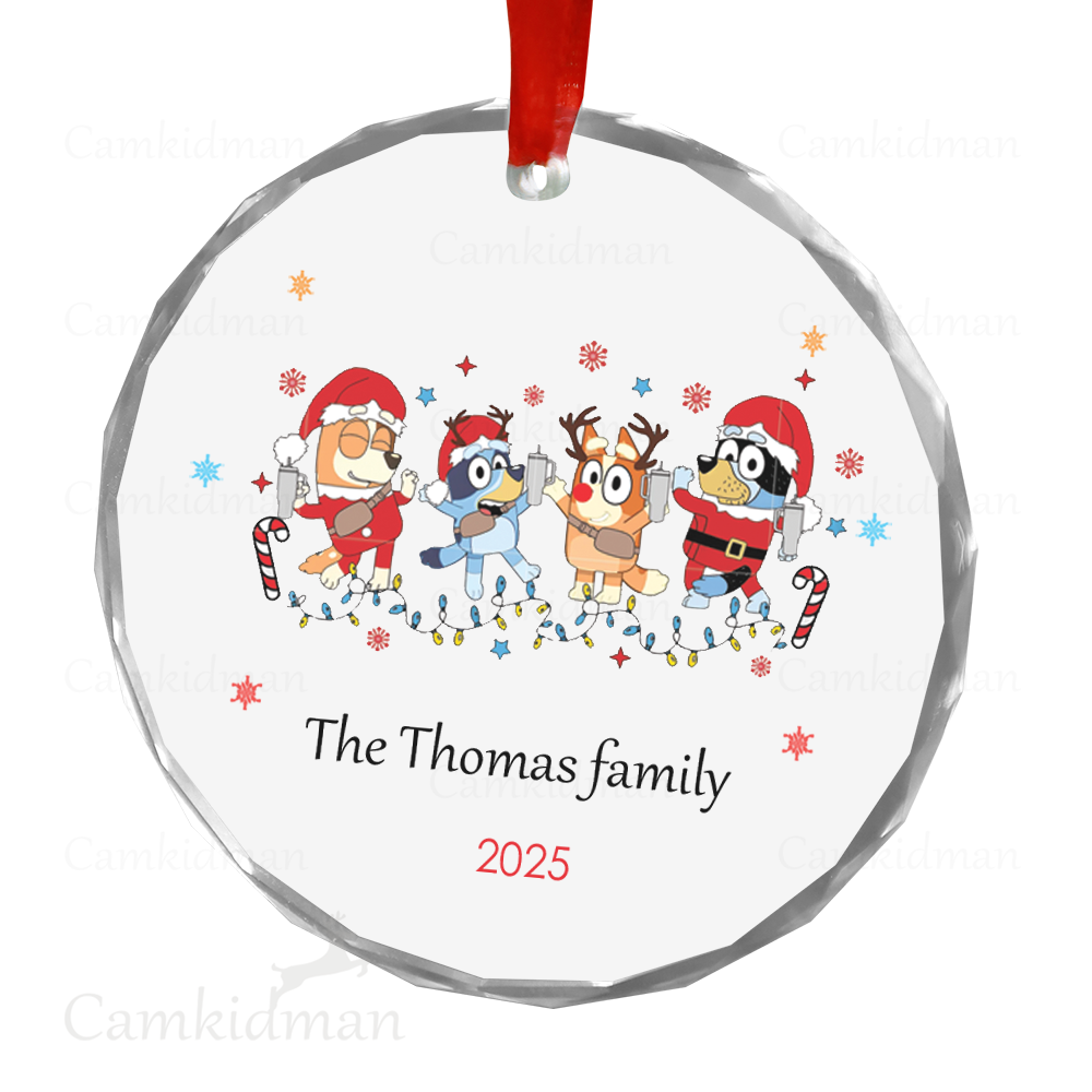 Personalized Name Bluey Family Snow Scene 2025 Christmas Ceramic Ornament Glass Ornament gifts