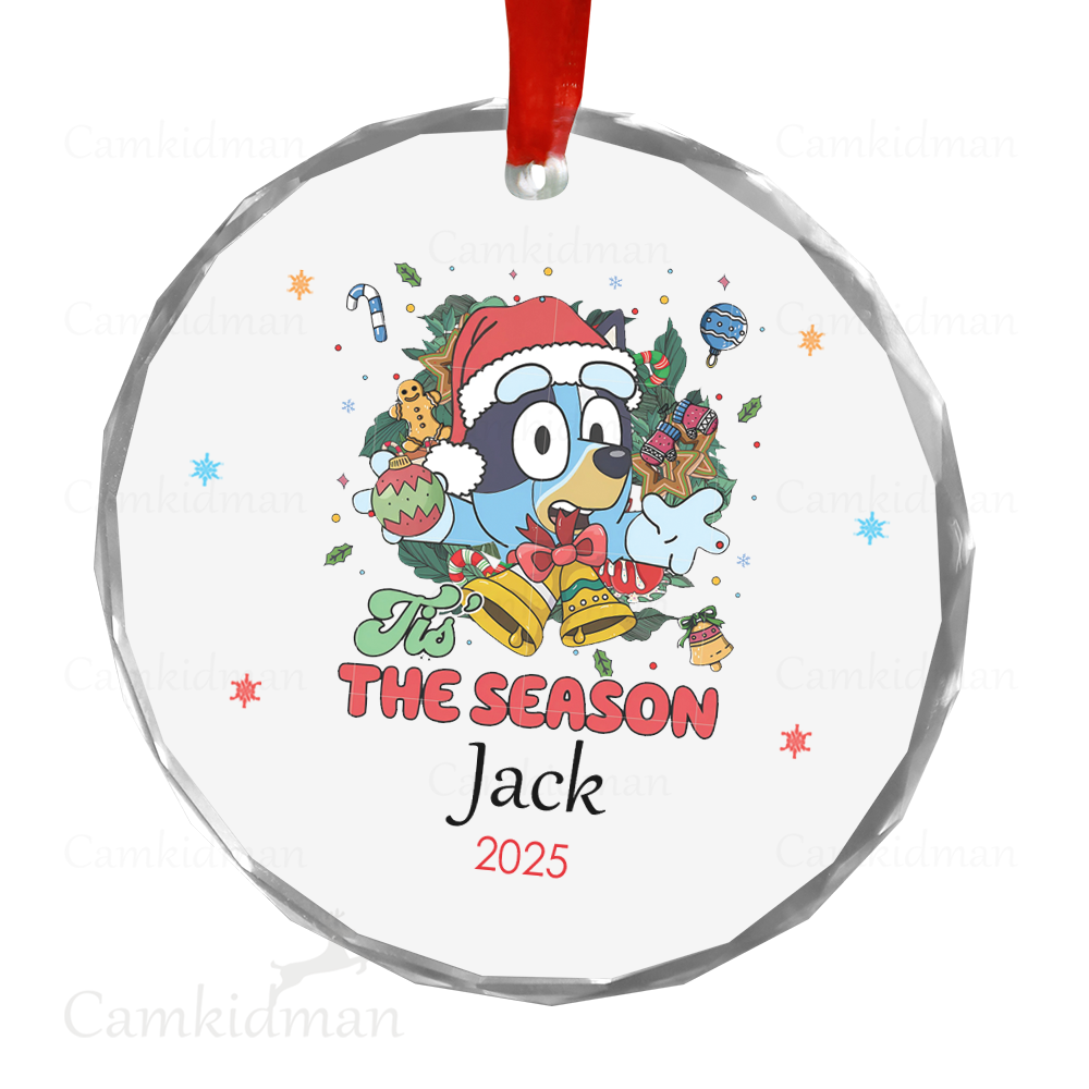 Personalized Name Bluey Tis The Season 2025 Christmas Ceramic Ornament Glass Ornament gifts kids