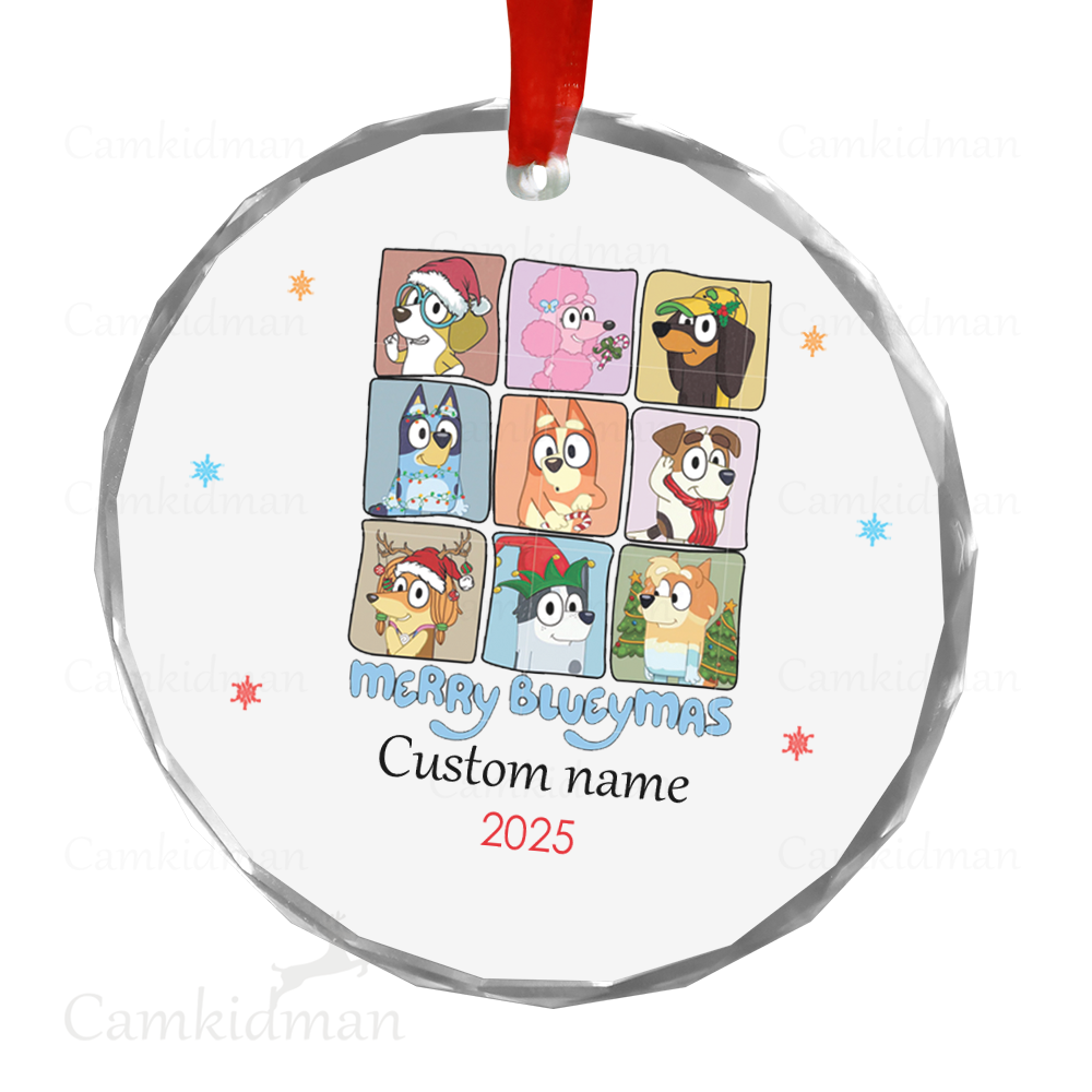 Personalized Name Bluey Custom Name Grid 2025 Christmas Ceramic Ornament Glass Ornament gifts family
