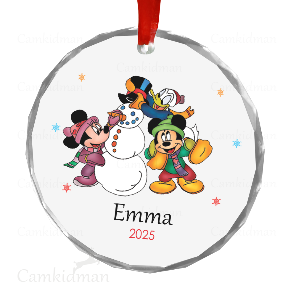 Personalized Name Disney Snowman Friends 2025 Christmas Ceramic Ornament Glass Ornament tree