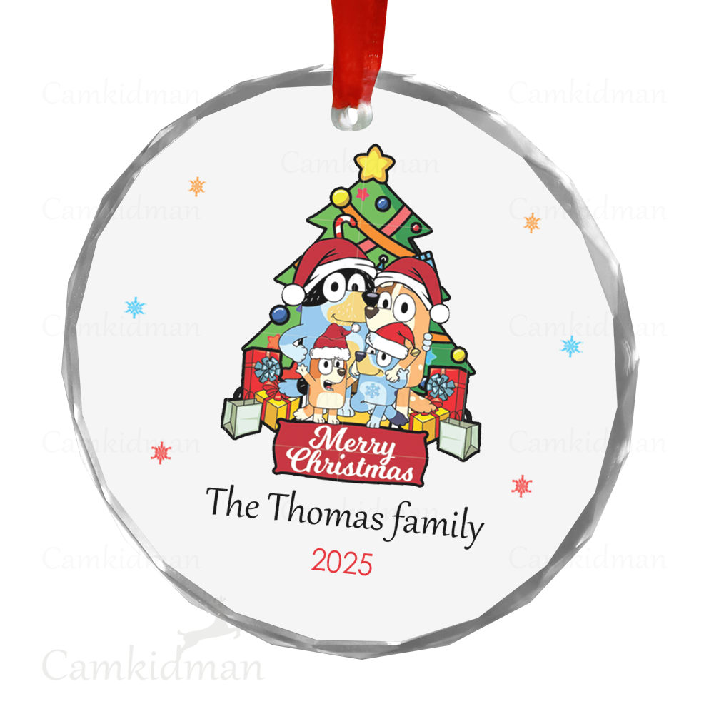 Personalized Name Bluey Family Christmas Tree 2025 Christmas Ceramic Ornament Glass Ornament gifts family