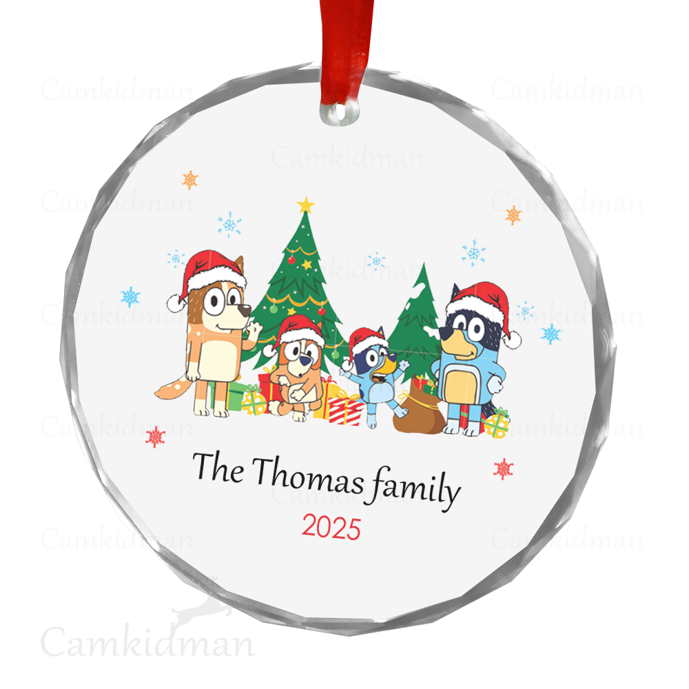 Personalized Name Bluey Family Christmas 2025 Christmas Ceramic Ornament Glass Ornament gifts family