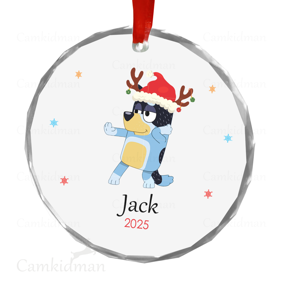Personalized Name Bluey Reindeer Antlers 2025 Christmas Ceramic Ornament Glass Ornament gifts