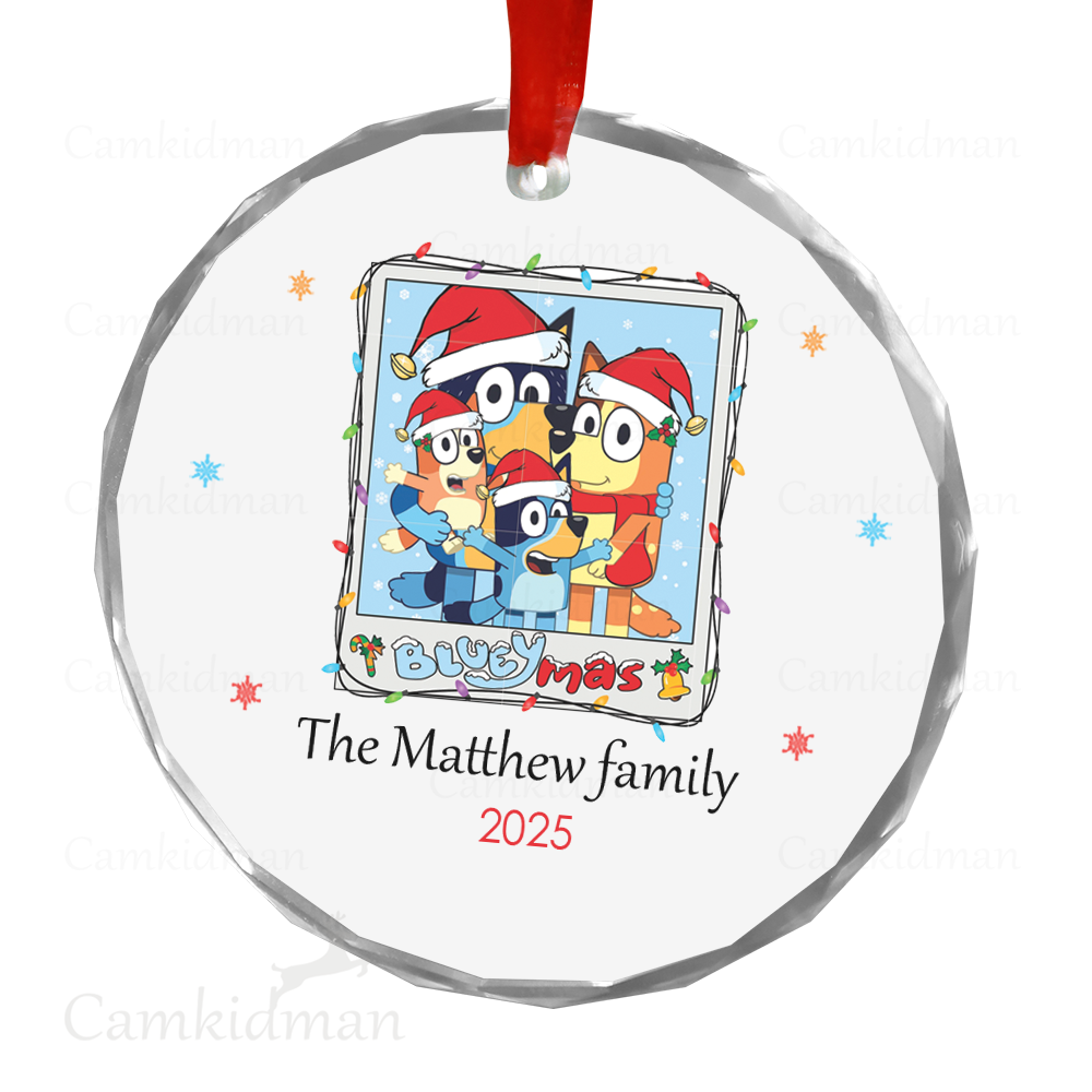 Personalized Name Bluey Family Window Scene 2025 Christmas Ceramic Ornament Glass Ornament gifts family