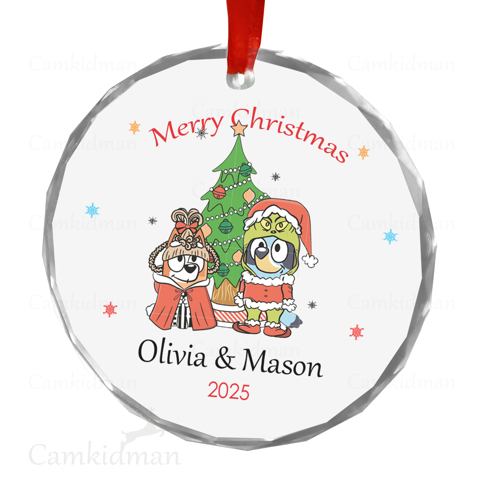 Personalized Name Bluey Puppies Christmas 2025 Christmas Ceramic Ornament Glass Ornament gifts