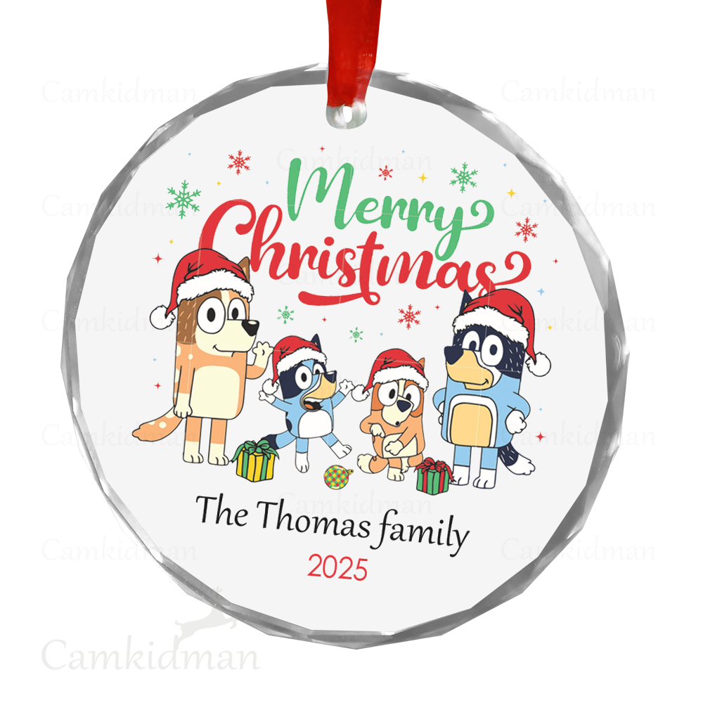 Personalized Name Bluey Merry Christmas Group 2025 Christmas Ceramic Ornament Glass Ornament gifts kids