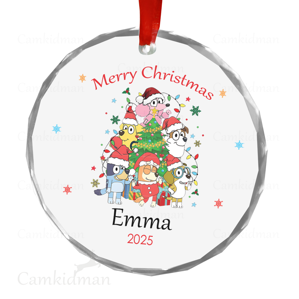 Personalized Name Bluey Friends 2025 Christmas Ceramic Ornament Glass Ornament gifts kids