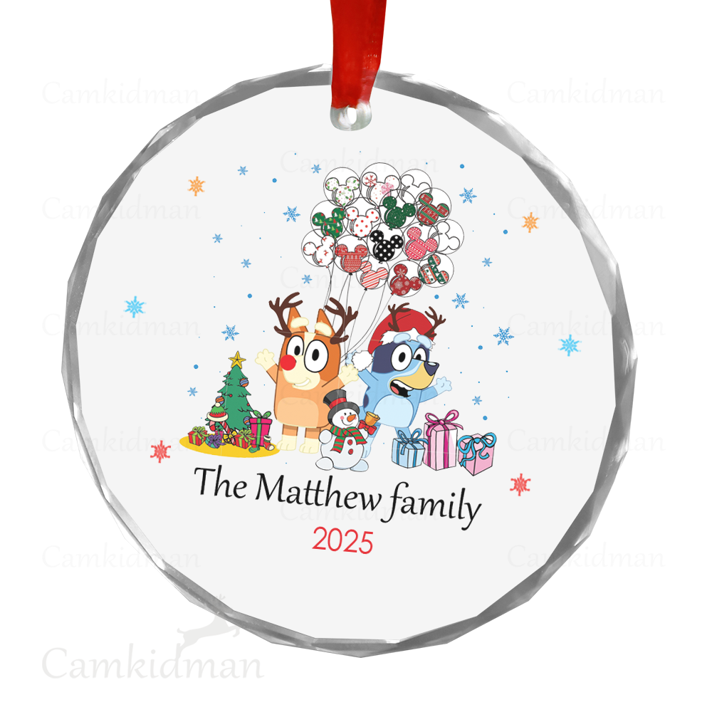 Personalized Name Bluey Family Reindeer Tree 2025 Christmas Ceramic Ornament Glass Ornament gifts family