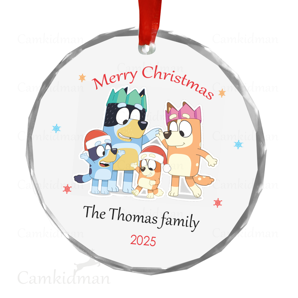 Personalized Name Bluey Custom Name Characters 2025 Christmas Ceramic Ornament Glass Ornament gifts family