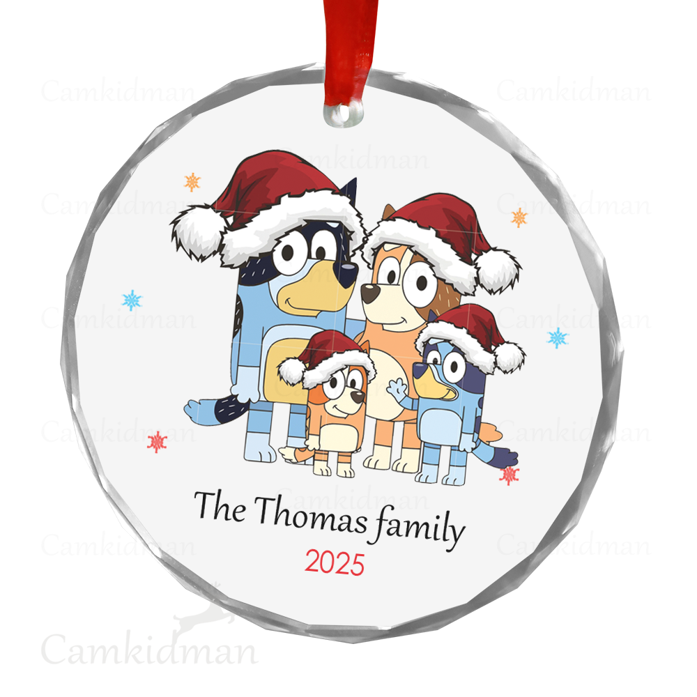 Personalized Name Bluey Family Portrait 2025 Christmas Ceramic Ornament Glass Ornament gifts family