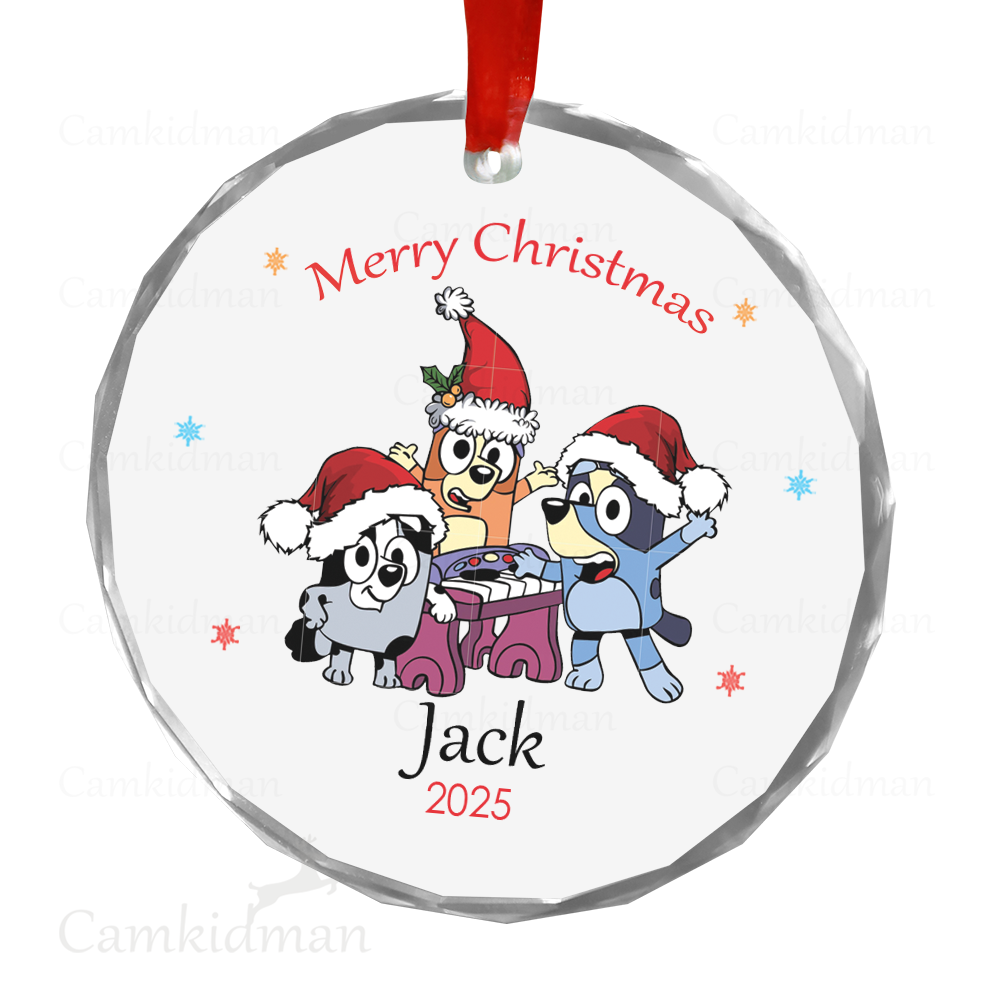 Personalized Name Bluey Family Gifts 2025 Christmas Ceramic Ornament Glass Ornament tree