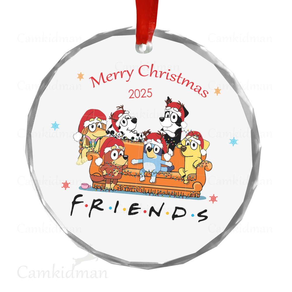 Personalized Name Bluey Friends TV Theme 2025 Christmas Ceramic Ornament Glass Ornament gifts family