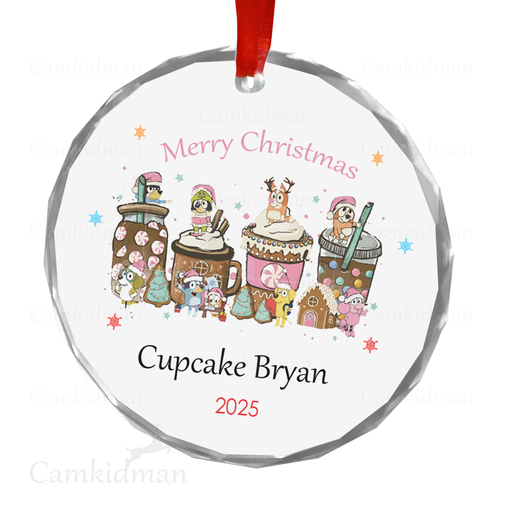 Personalized Name Bluey Cupcake Christmas Ceramic Ornament Glass Ornament gifts family