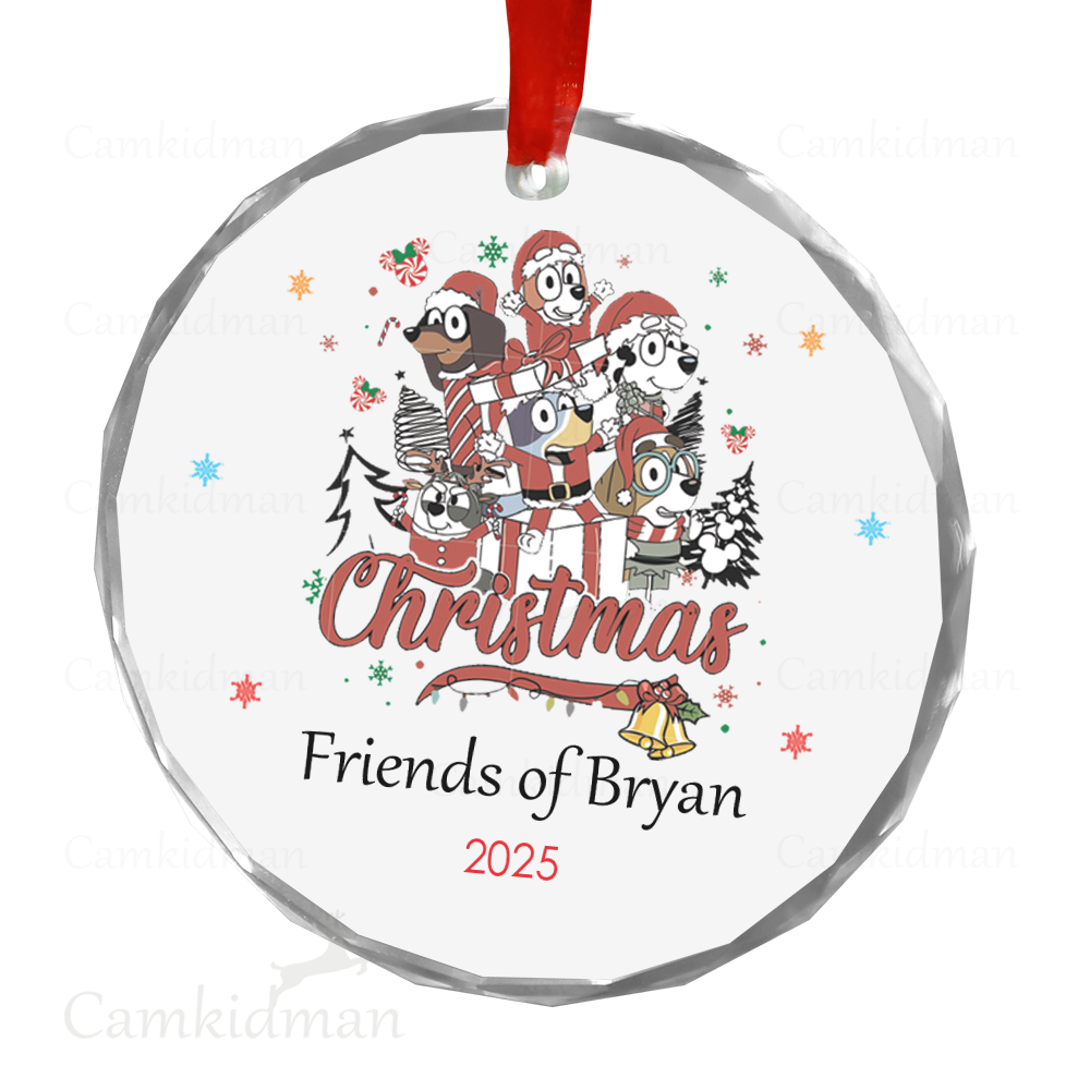 Personalized Name Bluey Friends Characters Christmas Ceramic Ornament Glass Ornament gifts family