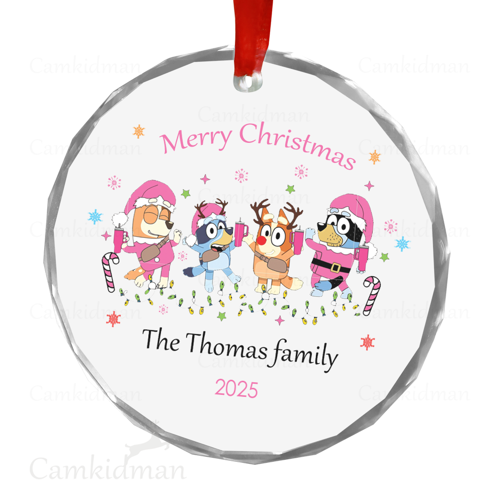 Personalized Name Bluey Family Custom Name 2025 Christmas Ceramic Ornament Glass Ornament gifts family