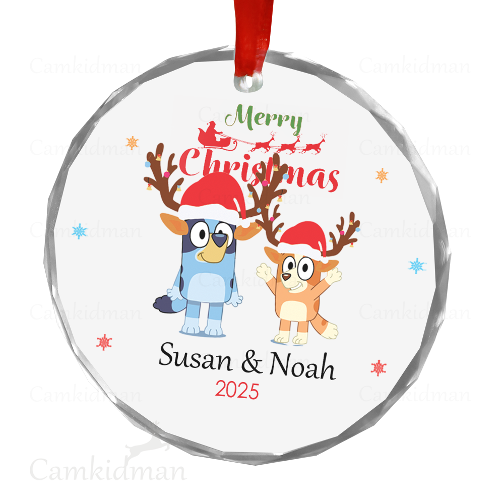 Personalized Name Bluey children's gifts Christmas Ceramic Ornament Glass Ornament gifts family