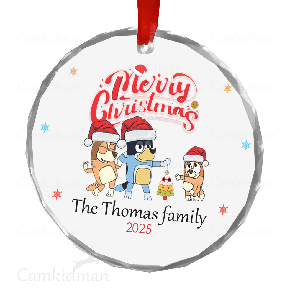 Personalized Name Bluey Family Celebration Christmas Ceramic Ornament Glass Ornament gifts family