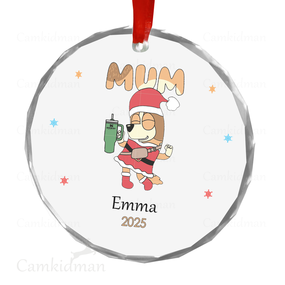 Personalized Name Bluey Mum Character Christmas Ceramic Ornament Glass Ornament tree