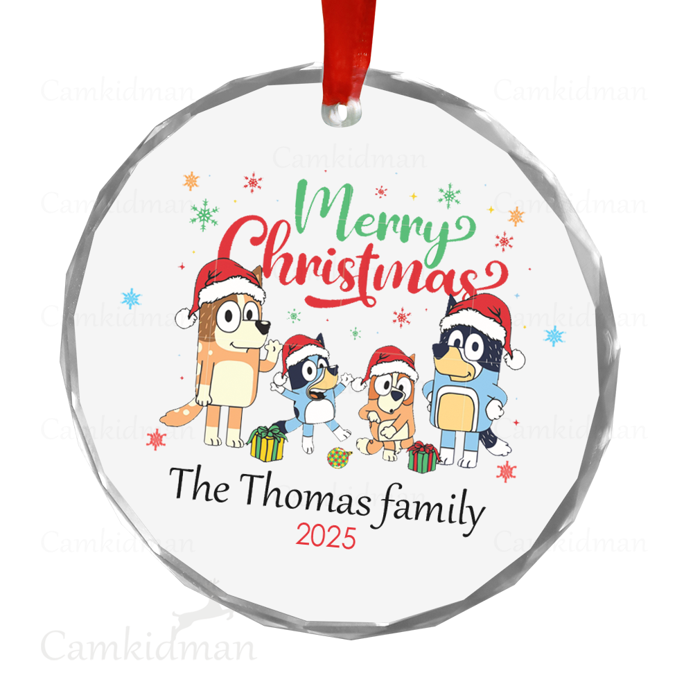 Personalized Name Bluey Family Cartoon 2025 Christmas Ceramic Ornament Glass Ornament tree
