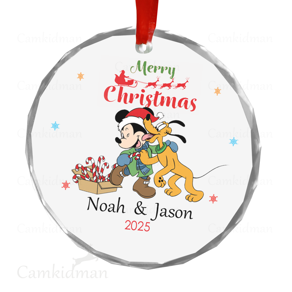 Personalized Name Dog Pulling Sleigh Christmas Ceramic Ornament Glass Ornament gifts kids