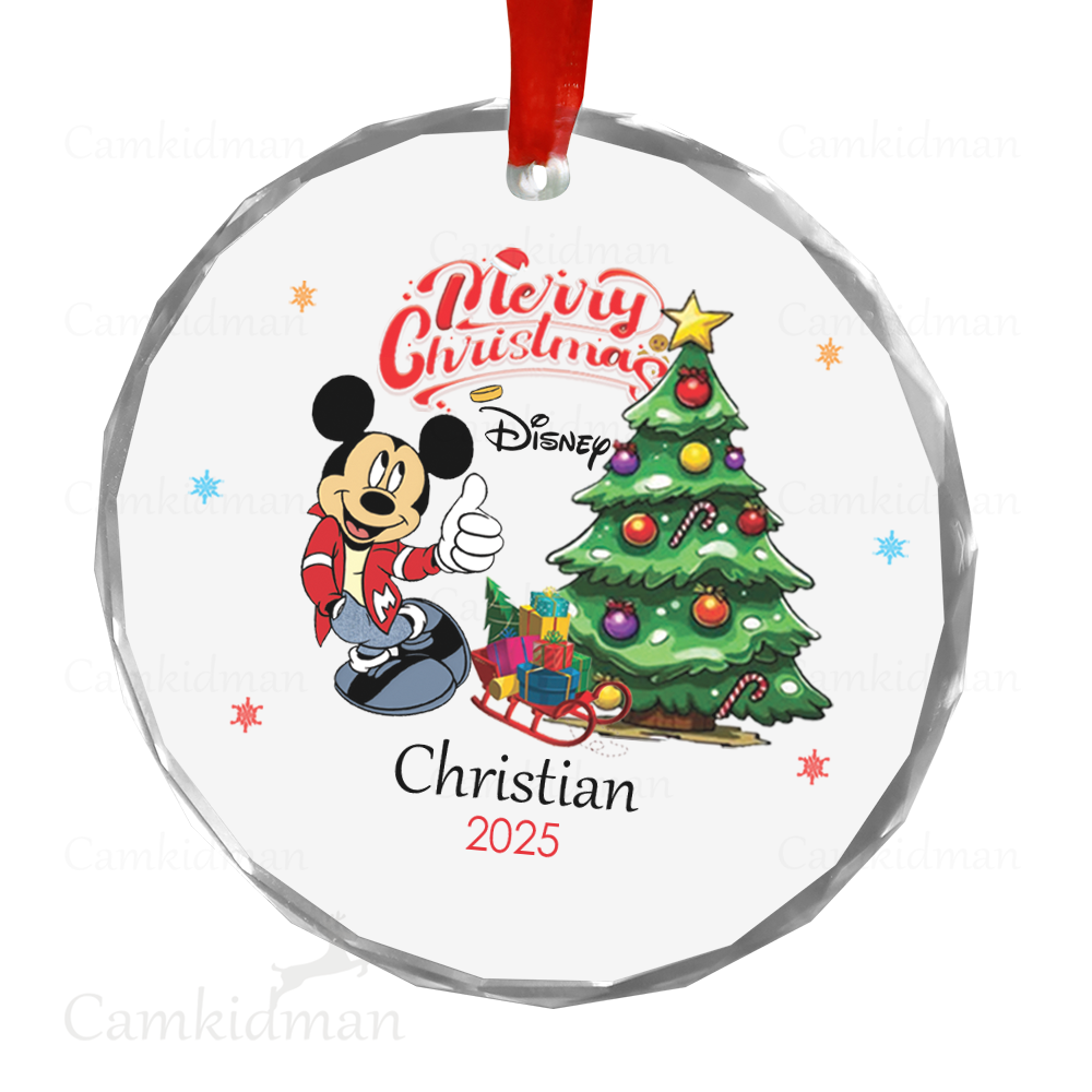 Personalized Name Disney Mickey Mouse 2025 with Christmas Tree Ceramic Ornament Glass Ornament