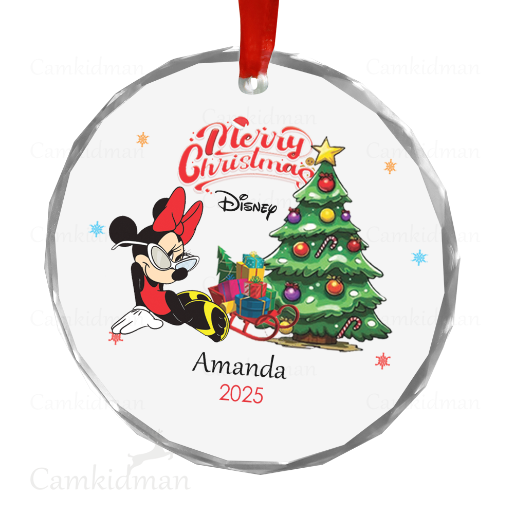 Personalized Name Disney Minnie Mouse Christmas Tree 2025 Ceramic Ornament Glass Ornament