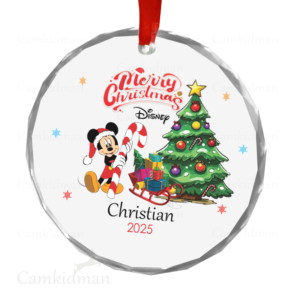 Personalized Name Disney Mouse Mickey Christmas Tree 2025 Glass Holiday Ornament