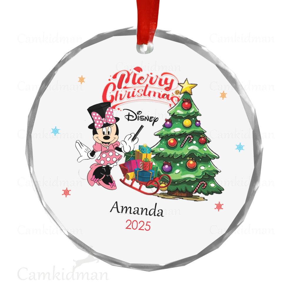 Personalized Name Disney Minnie Pink Christmas Tree 2025 Ceramic Ornament Glass Ornament