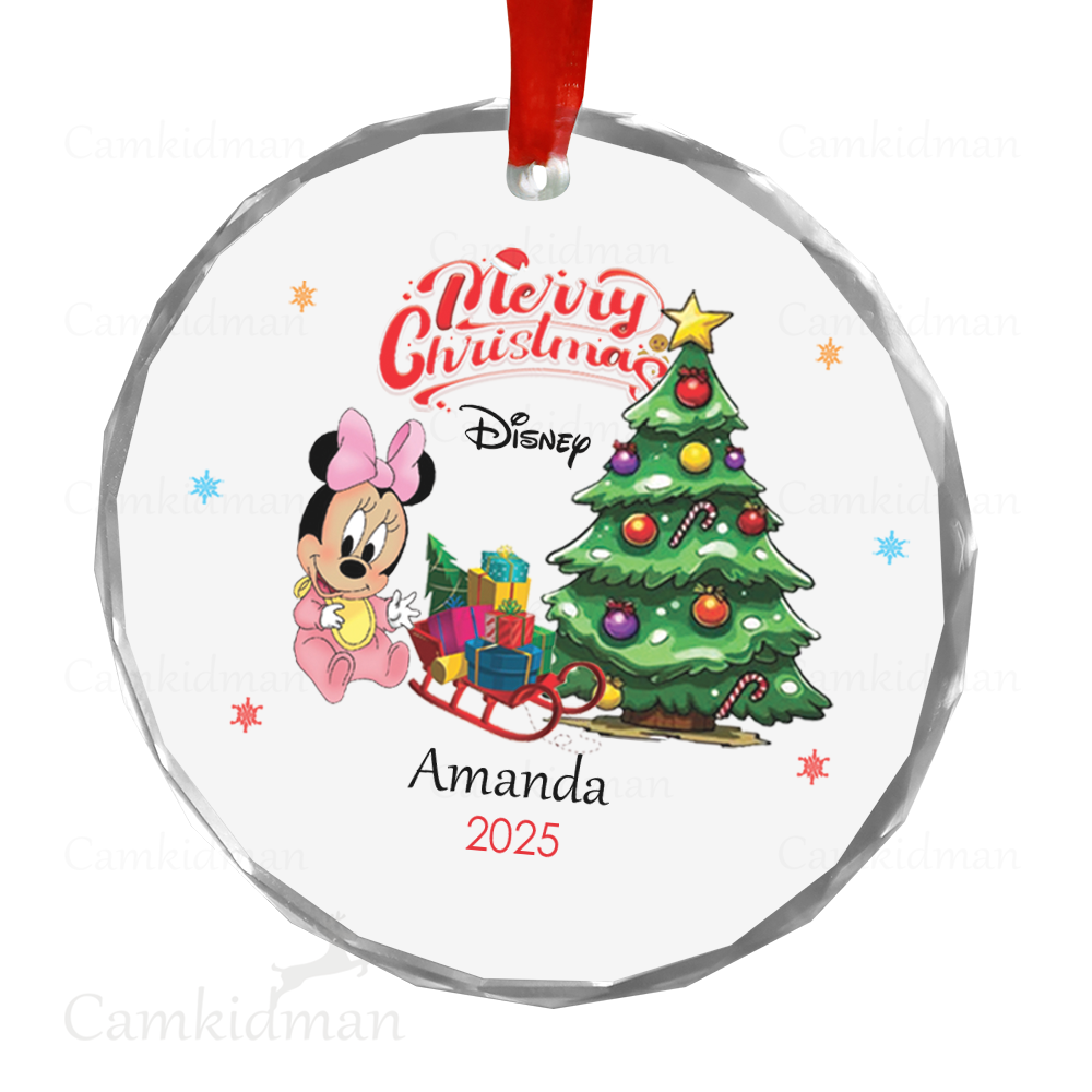 Personalized Name Disney Minnie Christmas Tree 2025 Glass Holiday Ornament