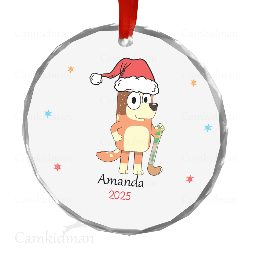 Personalized Name Bingo Character with Santa Hat 2025 Glass Christmas Ornament Holiday Decor