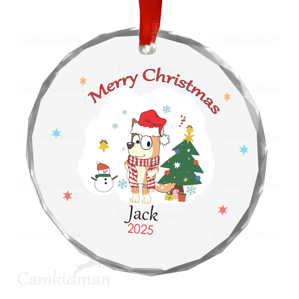 Personalized Name Bingo Character with Snowman and Tree 2025 Glass Christmas Ornament
