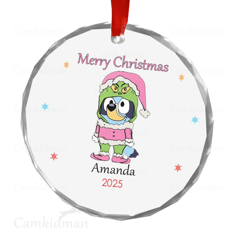 Personalized Name Bluey Grich Character 2025 Glass Holiday Ceramic Ornament Glass Ornament Decoration
