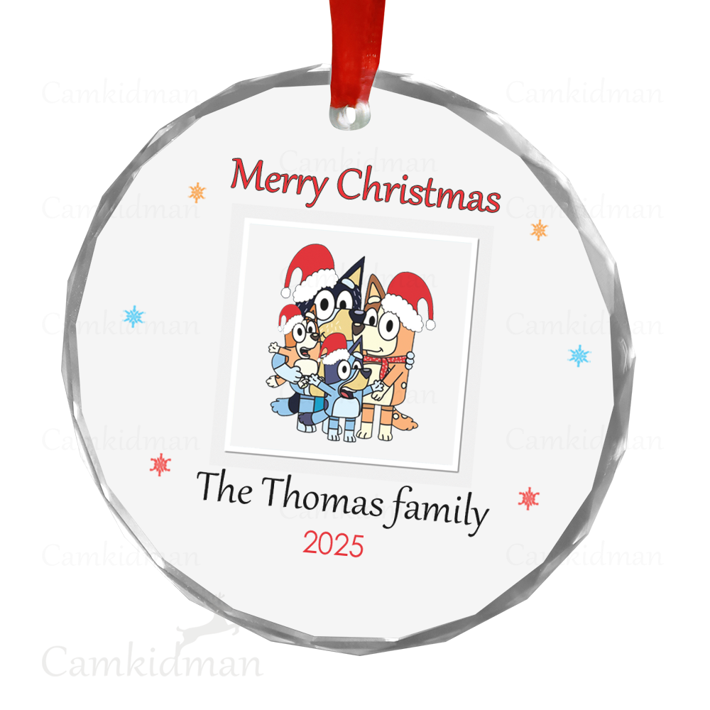 Personalized Name Bluey Family Group Christmas 2025 Glass Ceramic Ornament Glass Ornament Tree Decoration