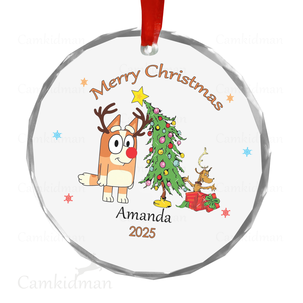 Personalized Name Bingo Cartoon Family Holiday 2025 Glass Christmas Ornament 