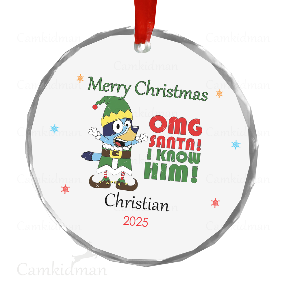 Personalized Name Bluey Cartoon Family Christmas 2025 Ceramic Ornament Glass Ornament