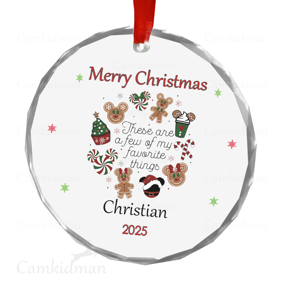 Personalized Name Disney Mickey and Friends Christmas Cookies 2025 Glass Round Ornament