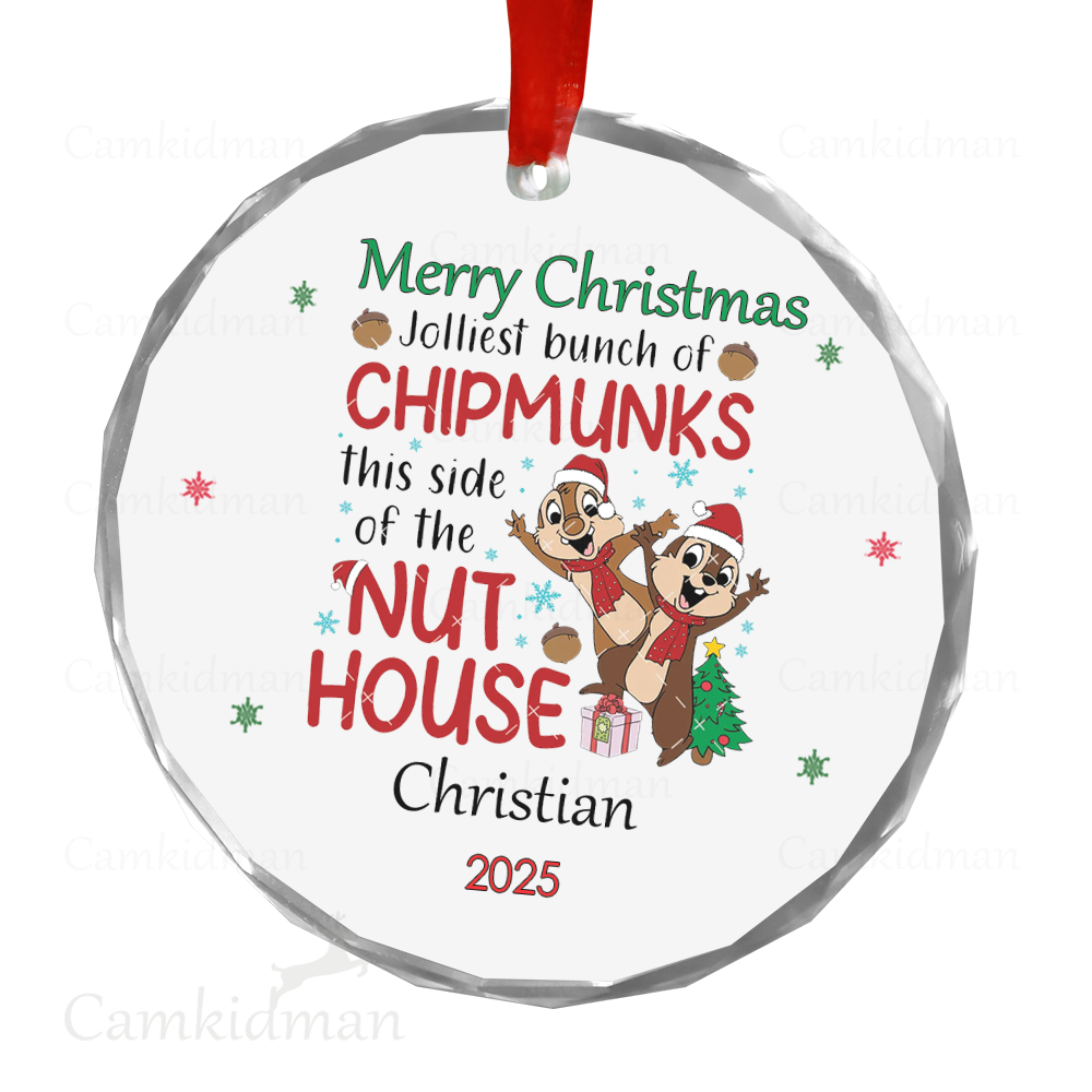 Personalized Name Disney Chipmunks Nut House Quote 2025 Glass Round Ornament
