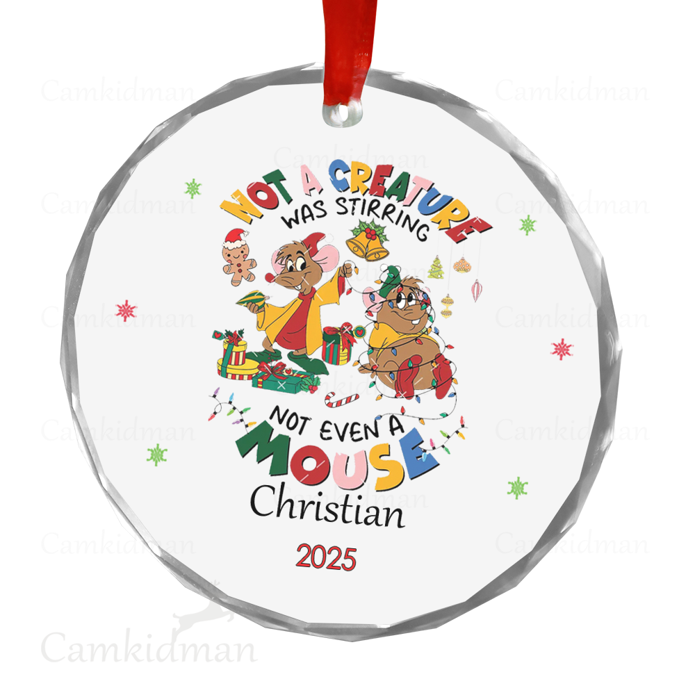 Personalized Name Disney Characters Not a Creature Was Stirring 2025 Glass Christmas Ornament