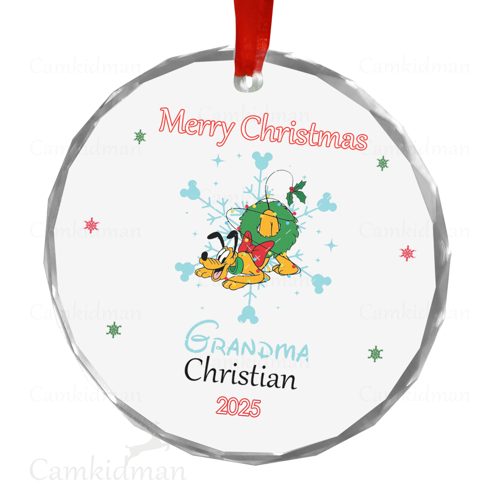 Personalized Name Disney Characters Grandma 2025 Glass Holiday Ceramic Ornament Glass Ornament Keepsake