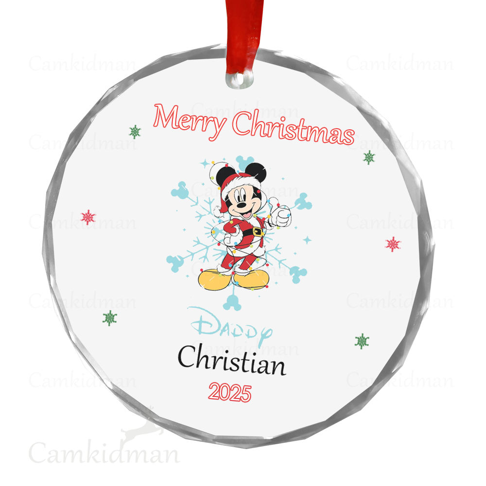 Personalized Name Disney Mickey Mouse Dad 2025 Glass Christmas Ornament Keepsake