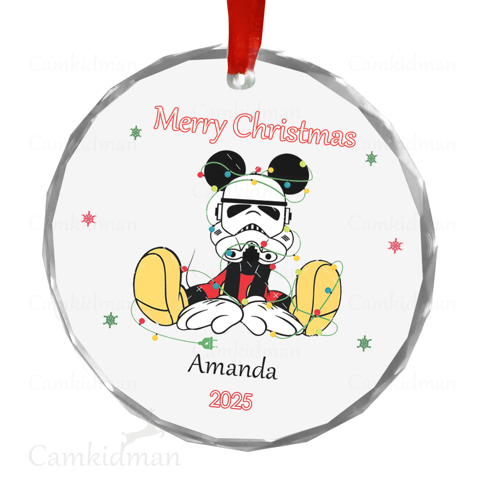 Personalized Name Disney Mickey & Minnie Tis the Season 2025 Glass Holiday Ornament