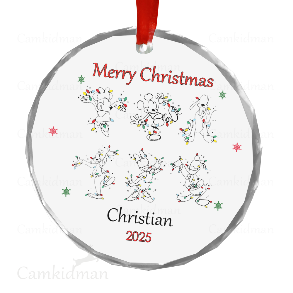 Personalized Name Disney Characters Dancing Christmas 2025 Glass Holiday Ornament
